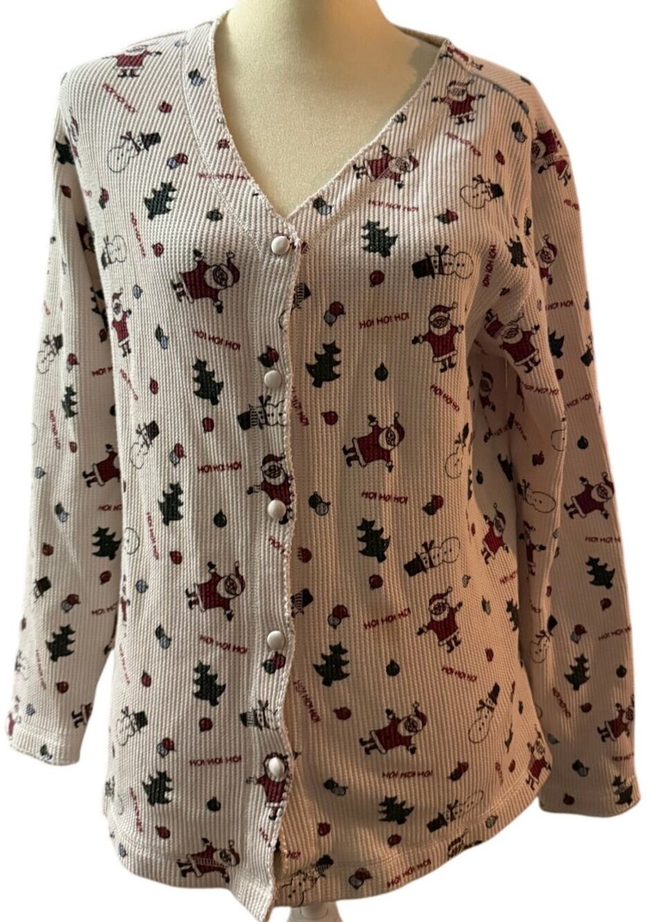 Delicates Christmas Pajama Top, Santa, Trees, Snowman Graphics, Size Medium